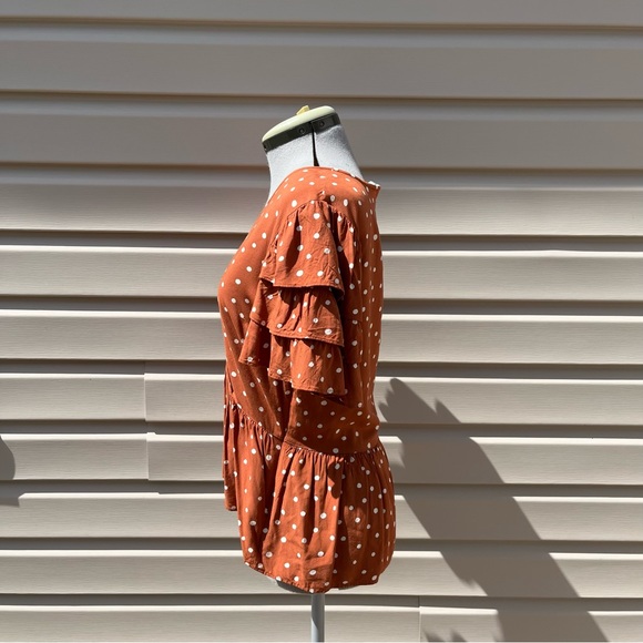 Madewell Tiered-Sleeve Peplum Top in Inkspot Dot Women’s Size 6 - Picture 4 of 9